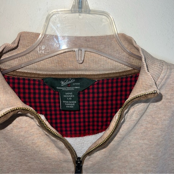Woolrich Pullover 1/4 Zip Sweater Oatmeal with Elbow Patches Men’s Size Large - Picture 2 of 13
